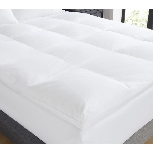 Downlite Deluxe Baffle Box Featherbed, 100% Cotton, 4" Gusset, Queen, 60x80, White